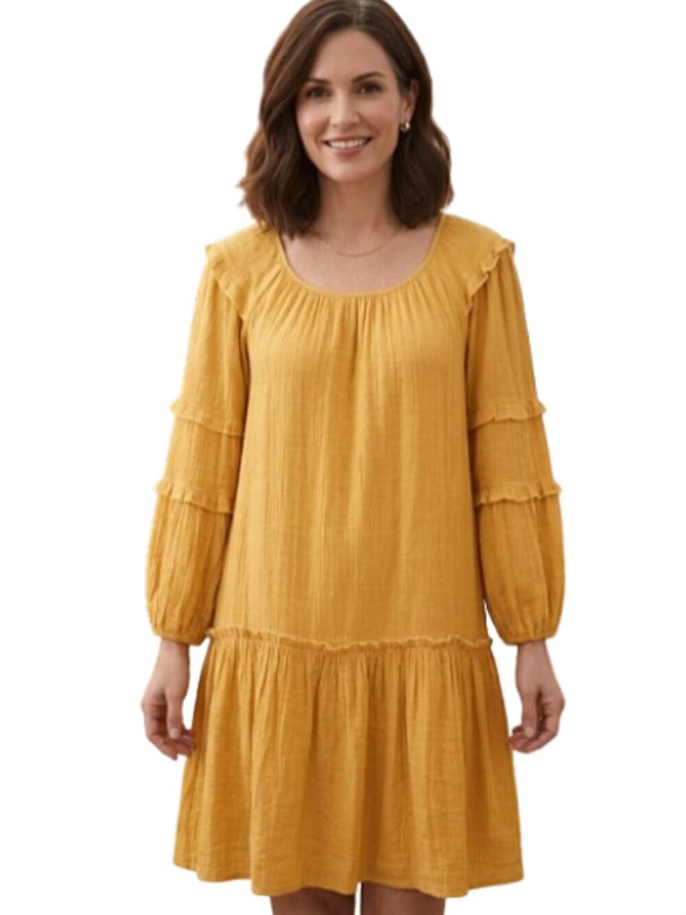 Harper 241 Mustard Yellow Boho Ruffle Sleeve Dress Peasant Cottagecore
